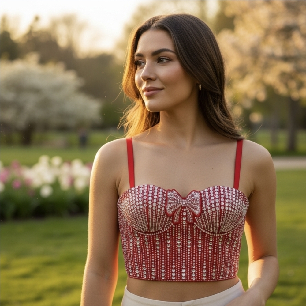 Victoria’s Secret ✦ Dream Angels Bustier ✦ Red Lightly Lined Crystal Bow NWT